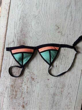 triangl swimwear Mint and Coral Triangle Bikini Top with Black Trim